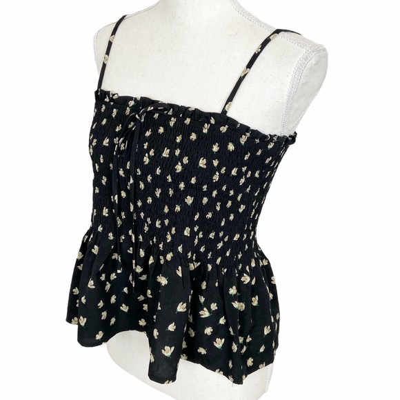 Etophe Studio Black Floral Top Straps Peplum Hem M - Picture 5 of 10